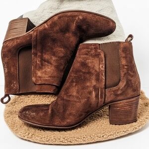 Vince Brown Suede Chelsea Ankle Boots with Block Heel